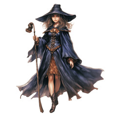 Young Witch with Wide-Brimmed Hat and Staff, Fantasy Artwork