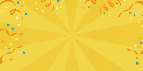 紙吹雪 リボン サンバースト 背景素材 ( ベクター 黄色 ポップ イラスト コピースペース パーティー セール 賑やか 明るい )