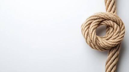 Simple Knot Tied with Natural Rope on White Background