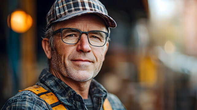 Seasoned craftsman with a rugged demeanor. Industrial setting, hands-on expertise, reliable professional