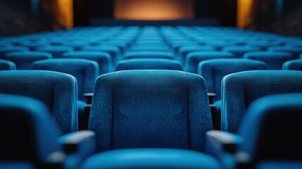 Fototapeta premium Empty blue theater seats in rows.