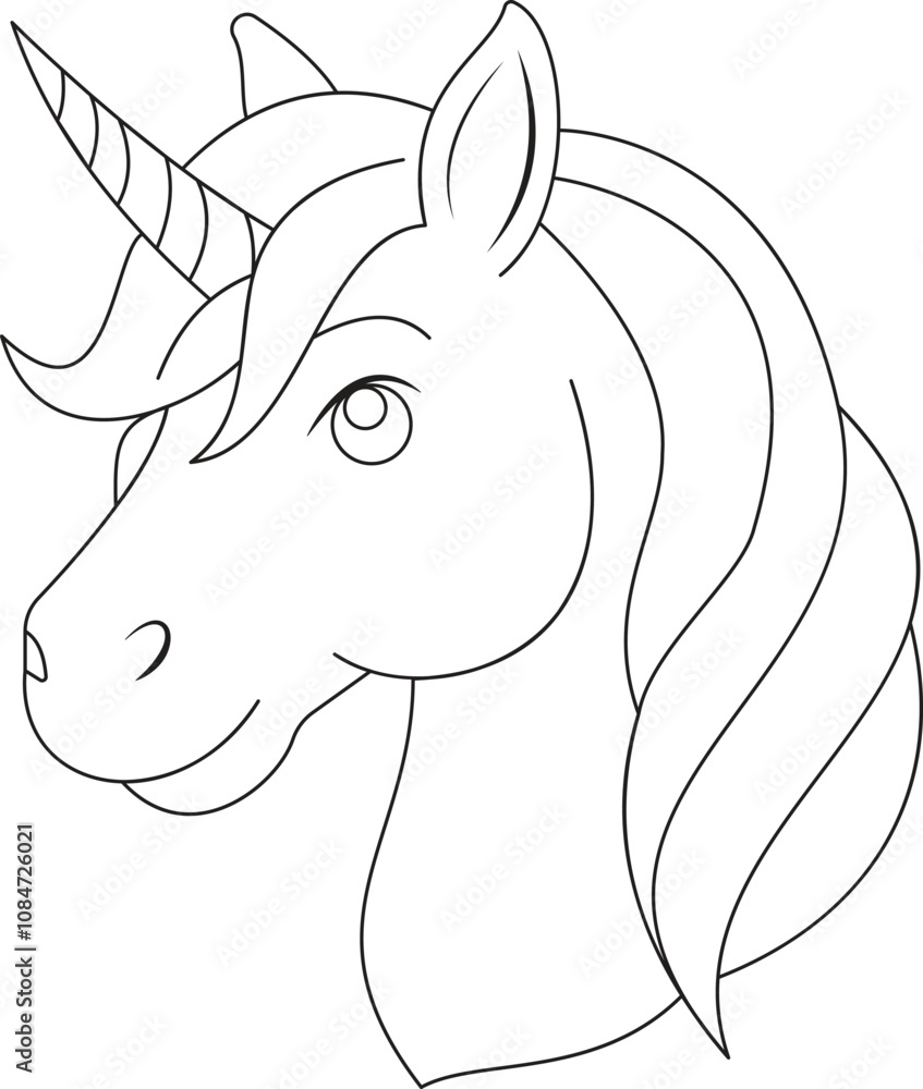 Fototapete uninterrupted unicorn head line. single line sketch of a unicorn with a wish for a magical time. ele
