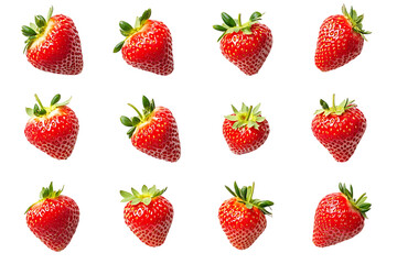 Set of strawberry isolated png on a transparent background