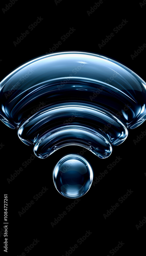 Poster a visually striking display of water droplets arranged to create a recognizable wi-fi symbol, set ag