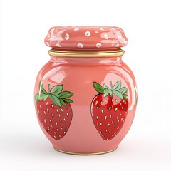 Strawberry fresh fruit jam on glass jar cartoon illustration white isolated