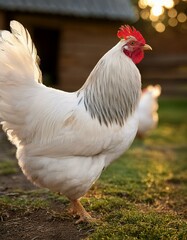 Fototapeta premium Full body of small domestic Old English Game bantam on the farm