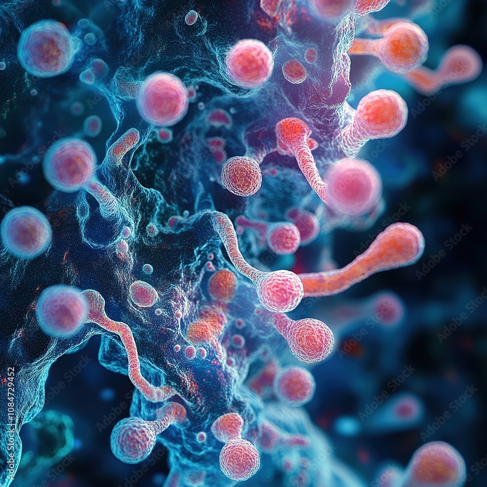 Poster exploring microbial life laboratory setting high-resolution image scientific visualization close-up 