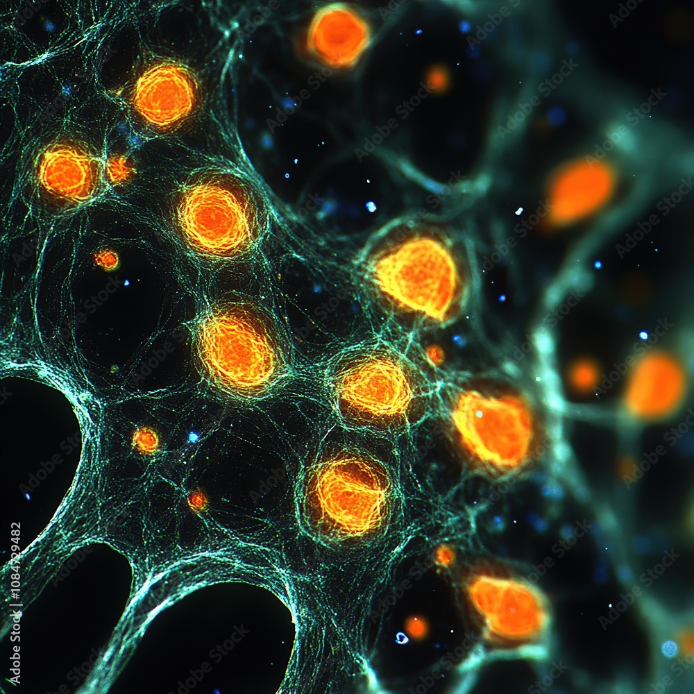 Poster microscopic action of cellular structures laboratory environment scientific visualization detailed p