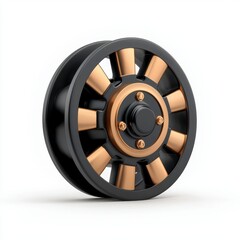 Fototapeta premium A stylish alloy wheel with a black and copper finish, ideal for automotive design projects, advertisements, or presentations related to vehicle customization and performance enhancements,