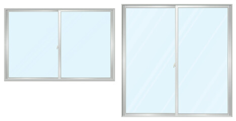 シルバーの引き違い窓　2種類セット