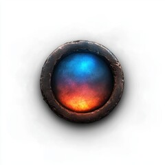 A textured metallic orb blends intense blue and fiery orange hues, creating a mesmerizing effect, Ideal for fantasy themes, game design, or artistic projects needing vibrant visual elements,