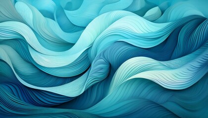 Obraz premium Abstract artwork featuring flowing, layered blue hues. The shades range from teal to light aqua, creating a serene and calming effect.