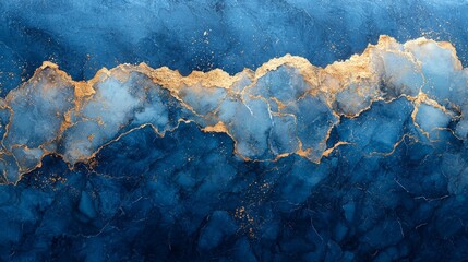 Abstract blue and gold textured background with organic patterns.