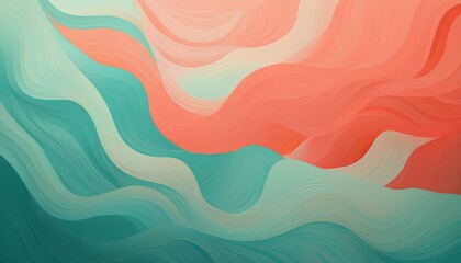 Abstract artwork featuring flowing teal and coral waves.  A mesmerizing blend of cool and warm tones creates a dynamic visual experience.