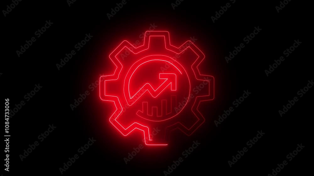 Poster neon glowing setting icon animation on black background. technical concept and networking concept co