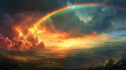 As the storm clouds dissipated the sky revealed a radiant rainbow stretching across the horizon like a bridge from earth to the heavens.
