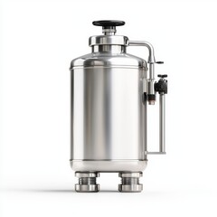 This stainless steel pressure vessel features a sleek design with a pressure gauge, suitable for industrial applications, laboratories, or food processing, It showcases durability and functionality,