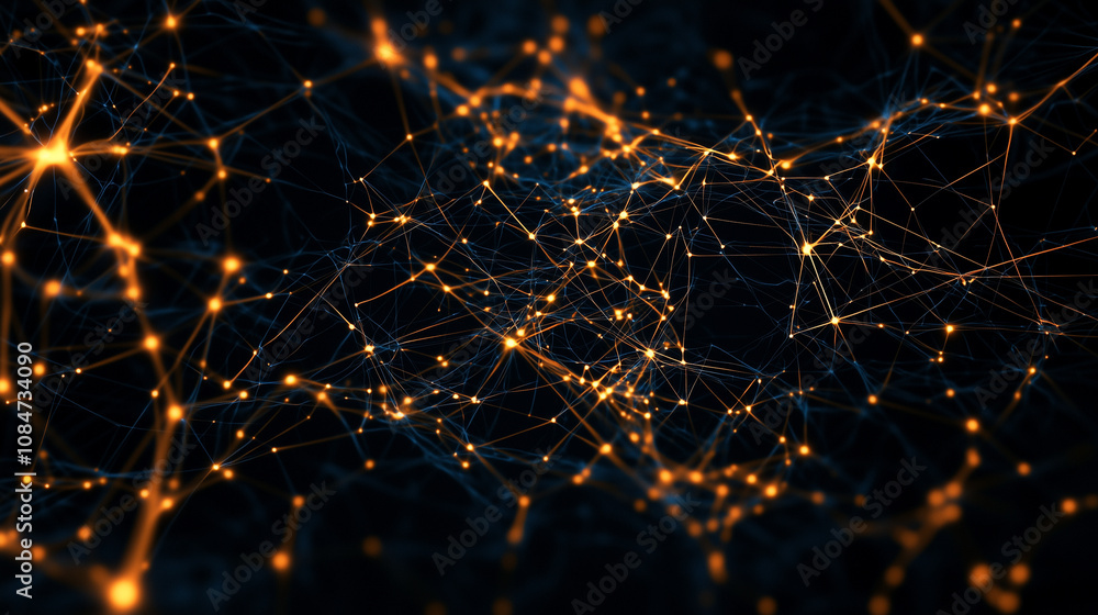 Poster neural connections abstract diagram with glowing synapses