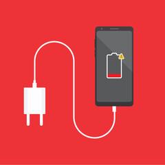 Flat illustration smartphone need power, charging smartphone design concept