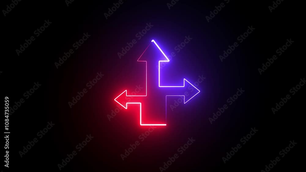 Poster neon arrow icon. animation arrow on black background. moving arrow motion.