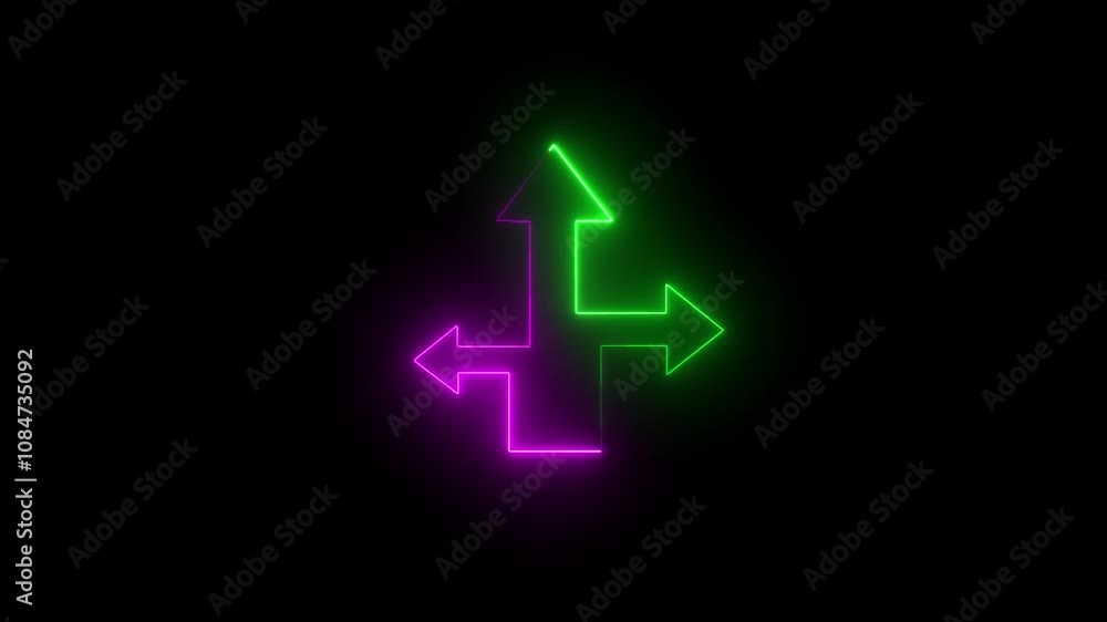 Poster neon arrow icon. animation arrow on black background. moving arrow motion.
