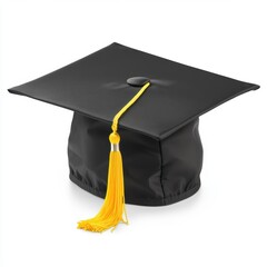 A classic black graduation cap with a bright yellow tassel, symbolizing educational achievement, Ideal for promoting graduation events, educational services, or celebrating academic milestones,