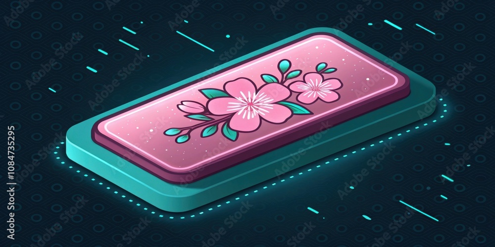 Aufkleber a vintagestyle rectangular button glowing in an eyecatching cherry blossom pink each pixel shimmerin