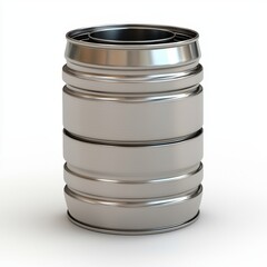 Obraz premium A metallic barrel with a sleek design, perfect for storage or industrial use, Its neutral color and modern look make it suitable for various contexts, such as manufacturing, logistics, or packaging,