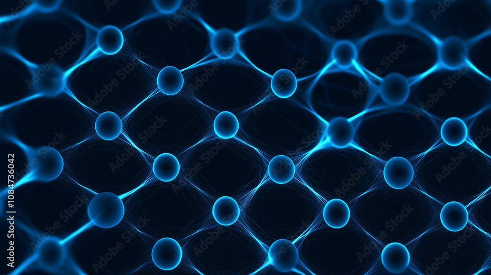 Poster Graphene Sheet Structure with Honeycomb Lattice and Dark Blue Background