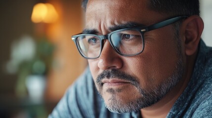 Introspective Man with Glasses