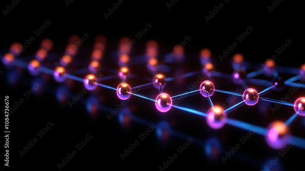 Poster abstract graphene oxide model with vibrant atomic structure