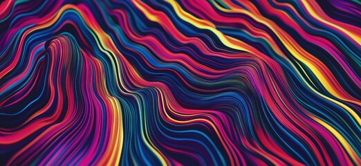 Obraz premium Colorful wavy patterns, vibrant lines flowing in abstract design, showcasing rich hues of pink, blue, yellow, and orange, creating dynamic visual movement.