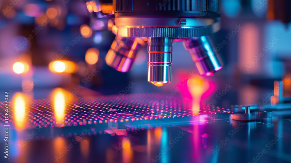 Poster superconducting wire sample under microscope in laboratory setting