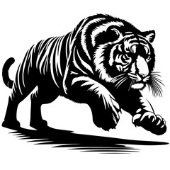 Silhouette of a tiger ready to pounce