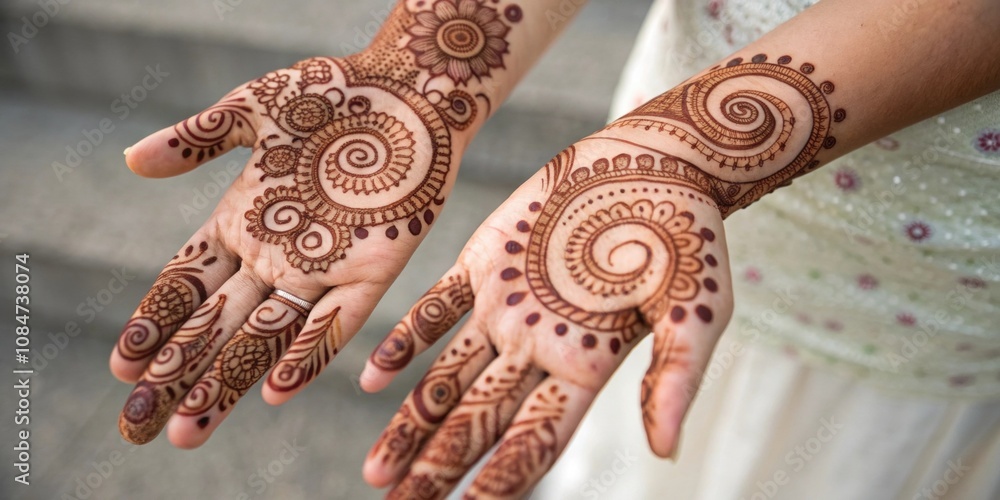 Poster spiral ss show hands adorned with a henna pattern that features spiral ss emerging from the base of 
