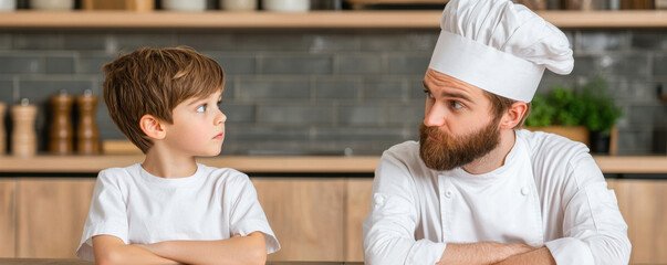 Assist encouragement concept. chef mentoring young cook in professional kitchen setting
