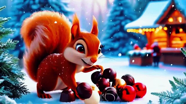 squirrel and Christmas decorations