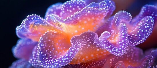 Fototapeta premium Close-up of a vibrant, colorful coral with intricate textures and glowing patterns.