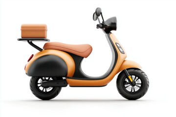 A stylish scooter with a sleek design and a rear storage box, perfect for urban commuting or delivery services, This image can be used in marketing materials for transportation or lifestyle branding,