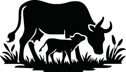 Cow Logo. Cow farm product logo design vector. Vintage Cattle Angus Beef logo