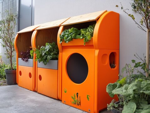 Concept recyclage, compostage et trie &Atilde;&nbsp; la maison en utilisant des bacs r&Atilde;&copy;utilisables et en sensibilisant les enfants