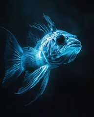 Deep sea fish glows in the dark, spooky creature underwater in sea, concept of ocean life, nature, wildlife, water