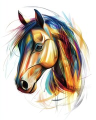 The head of a horse looking left, formed by colorful brushstrokes