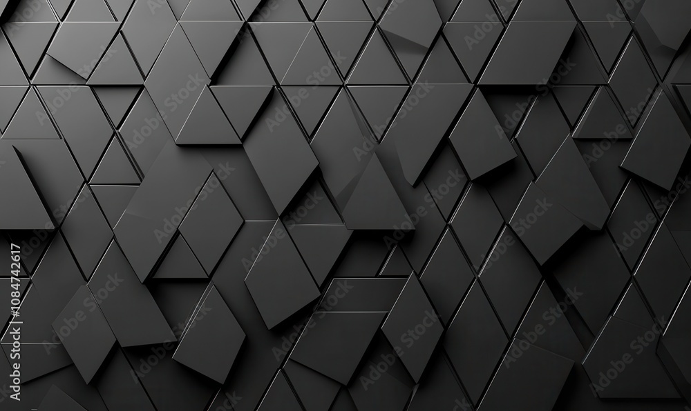 Poster high tech dark background with a triangular block structure. wall texture with a 3d triangle tile pa