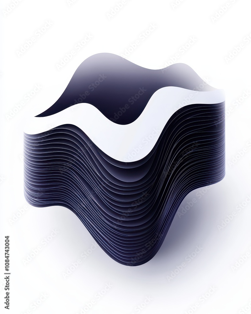 Poster modern 3d depth icon featuring distinct layers and sharp contours, set against a white backdrop.