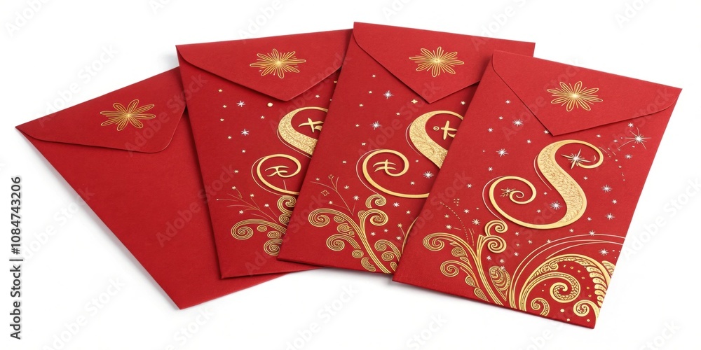Poster s patterned red envelopes a collection of red envelopes adorned with golden s motifs featuring elega