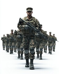 A disciplined formation of soldiers exemplifying military unity, perfect for warfare-themed graphics, set against a white background.