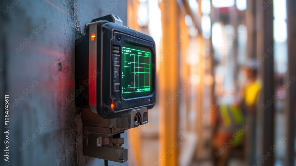 Poster here's a and keyword list for your stock photo.. construction site monitoring device with green scre