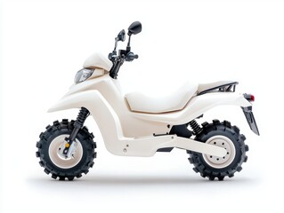 Obraz premium Stylish all-terrain electric scooter with a sleek design features large knobby tires and a comfortable seat, Ideal for promoting eco-friendly transportation, adventure gear, and outdoor lifestyle,