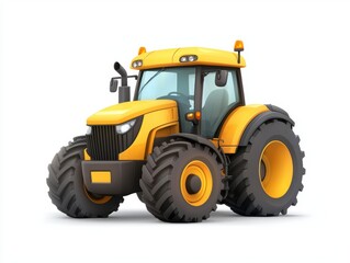 Obraz premium A bright yellow tractor features large tires and a modern design, perfect for agriculture-related projects, advertisements, or educational materials focused on farming and machinery,